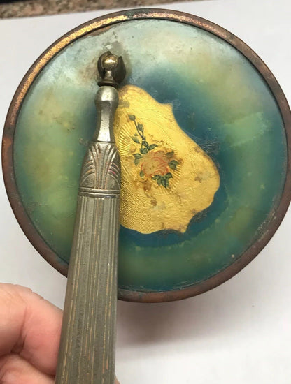 Antique Art Deco Nouveau Swivel Fold Out Ornate Celluloid Vanity Hand Mirror