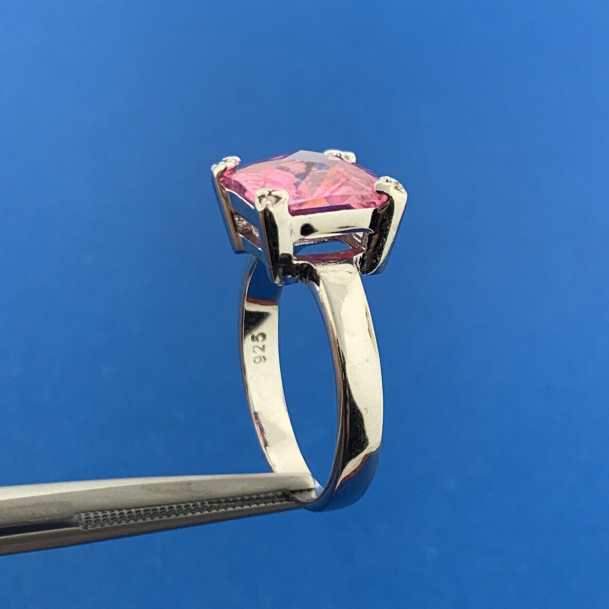 Vintage FAS 925 Sterling Silver Princess Pink Ice Statement Cocktail Ring