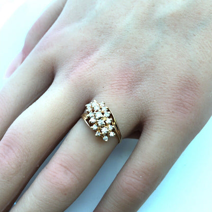 Designer 14K Yellow Gold Diamond Statement Ring Size 6.5