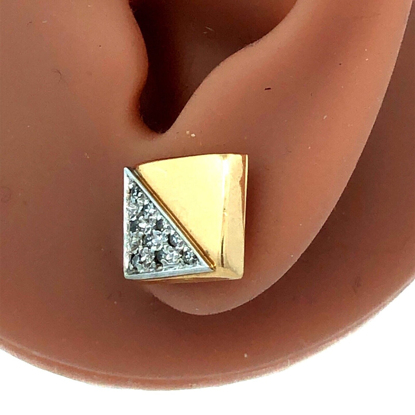 Designer JW 14K Yellow Gold Diamond Square Retro Modernist Stud Earrings