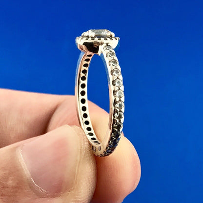 Authentic Pandora 925 Sterling Silver Cubic Zirconia CZ Round Sparkle Halo Ring