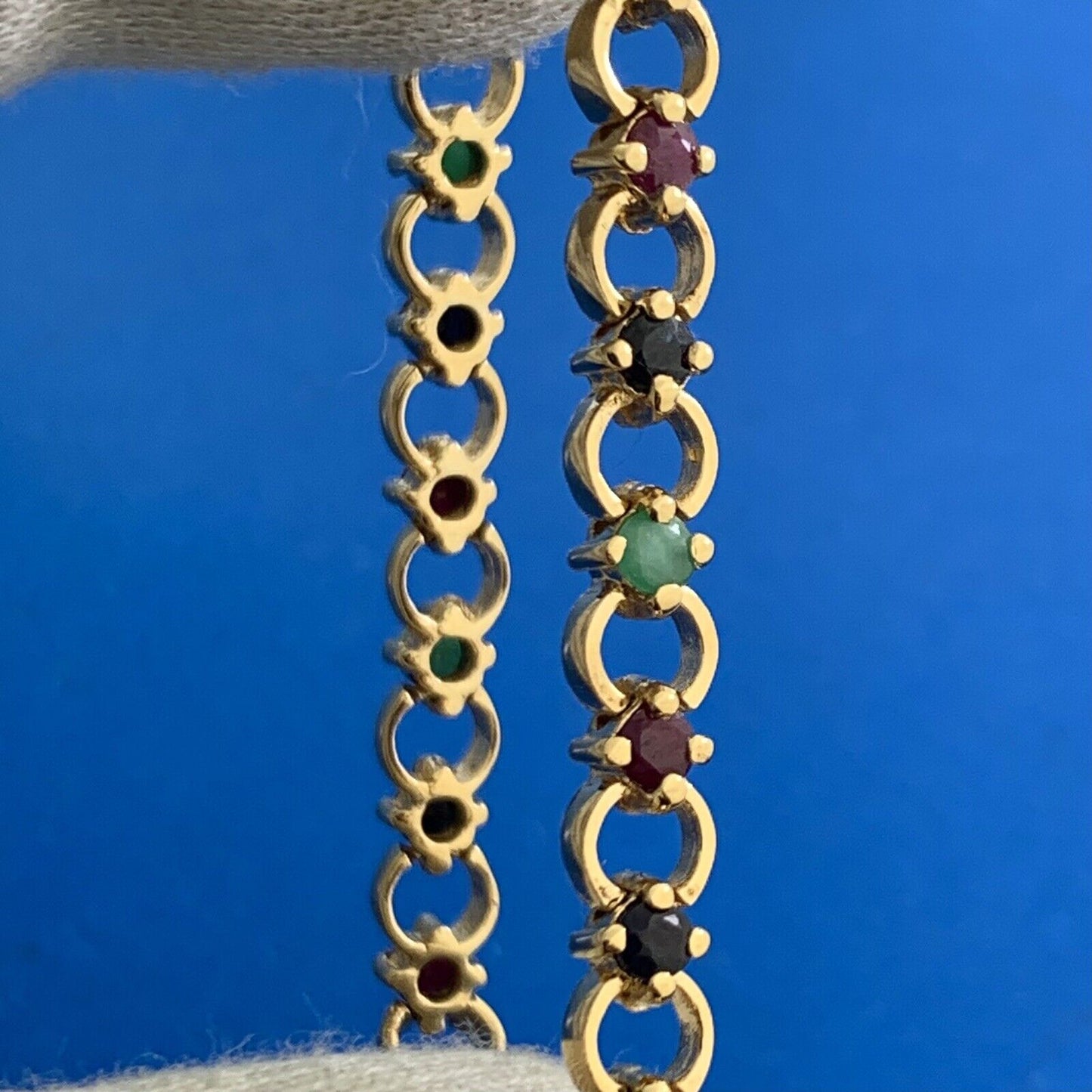 Designer 925 Sterling Silver Vermeil Sapphire Ruby Emerald Tennis Bracelet
