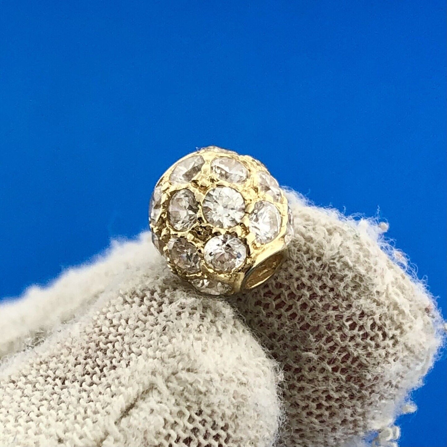 Gorgeous 14k Yellow Gold Sparkling Round Cut CZ Circular Sphere Bracelet Charm