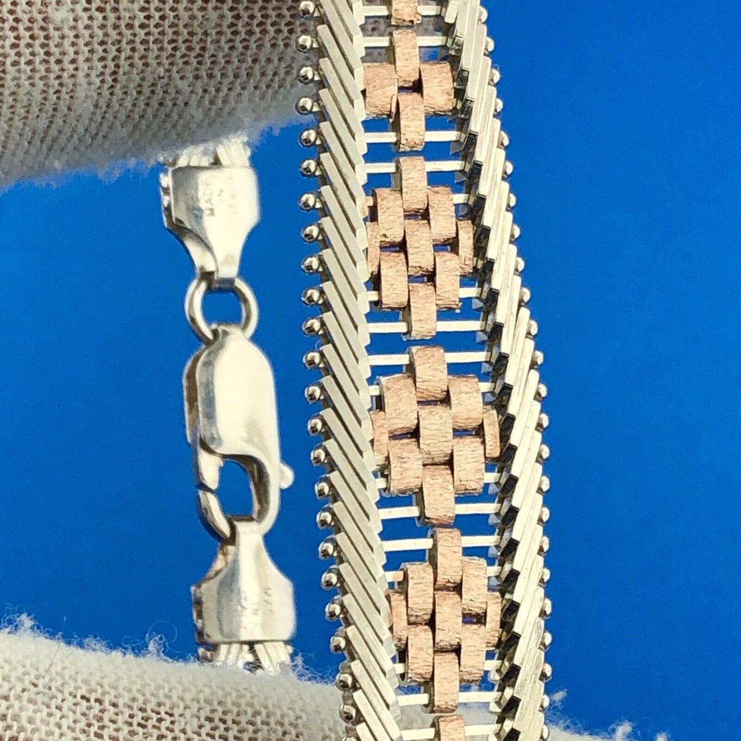 Designer Milor Italy 925 Sterling Silver Copper Two Toned Diamond Cut Bracelet