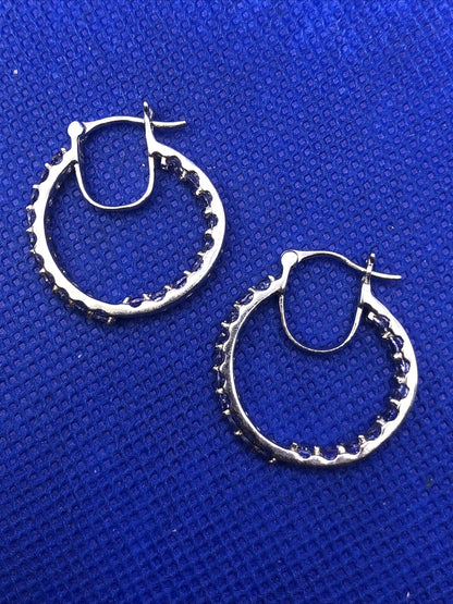 Designer D'Joy 925 Sterling Silver Purple Tanzanite Round In/Out Hoop Earrings