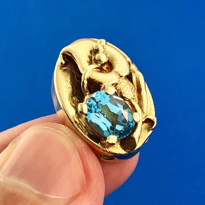 14k Yellow Gold Blue Topaz Slide Charm Pendant