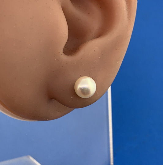 Designer 14K Yellow Gold Pearl 6.4mm Solitaire Classic Stud Earrings