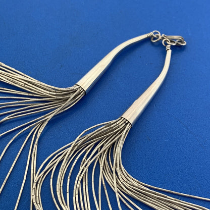 Native American 925 Sterling Silver 30 Strand Liquid Silver Statement Necklace