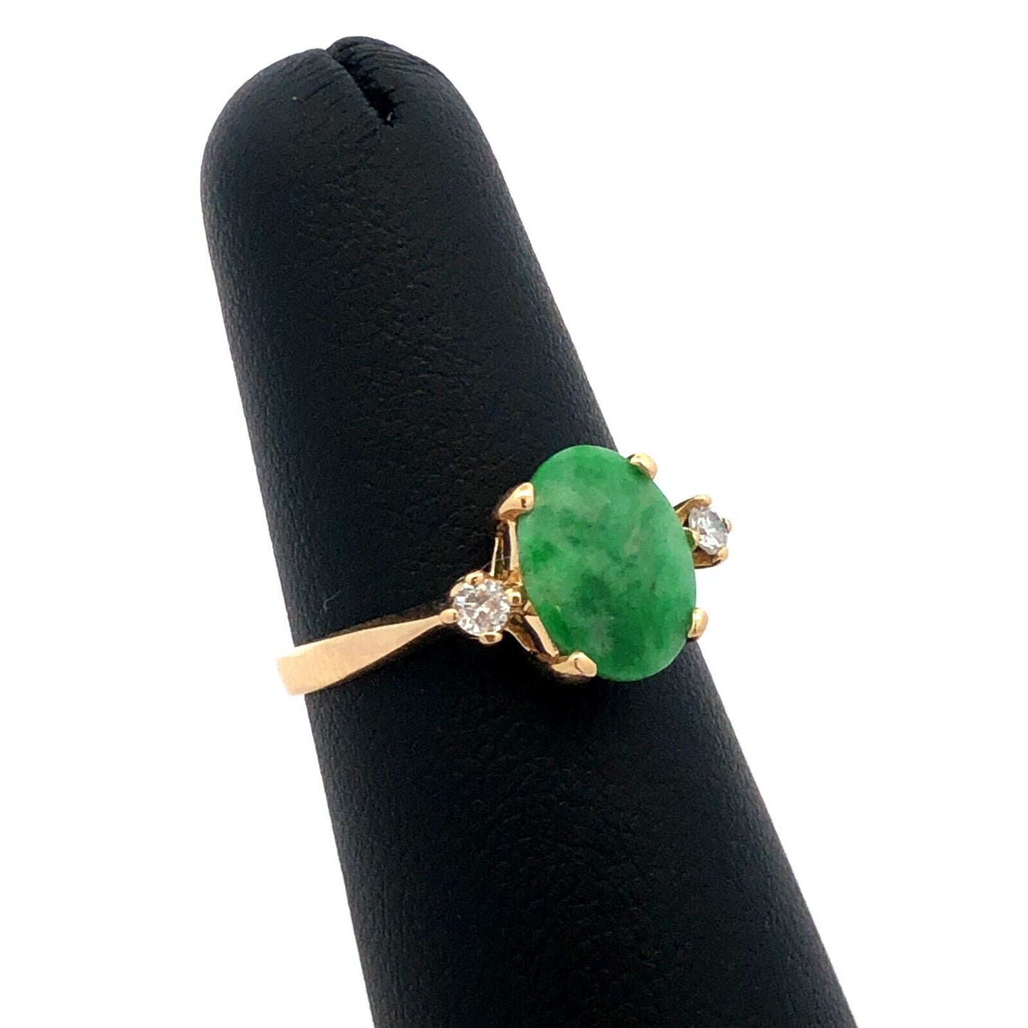 Designer KIN 14K Yellow Gold Oval Green Jade Round Diamond Accents Ring