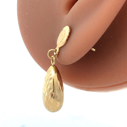 Designer SLC 14K Yellow Gold Textured Teardrop Drop Dangle Stud Earrings