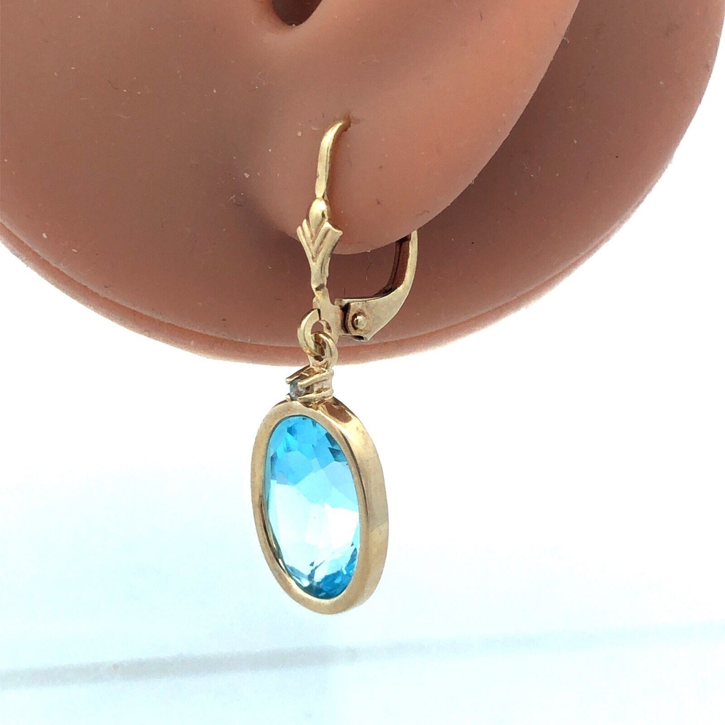 Designer 14K Yellow Gold Oval Blue Topaz Statement Drop Dangle Earrings