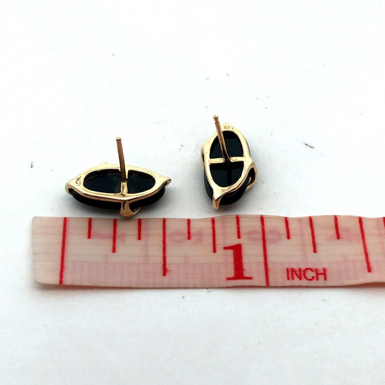 10K Yellow Gold Vintage Oval Black Onyx White Topaz Flower Stud Earrings