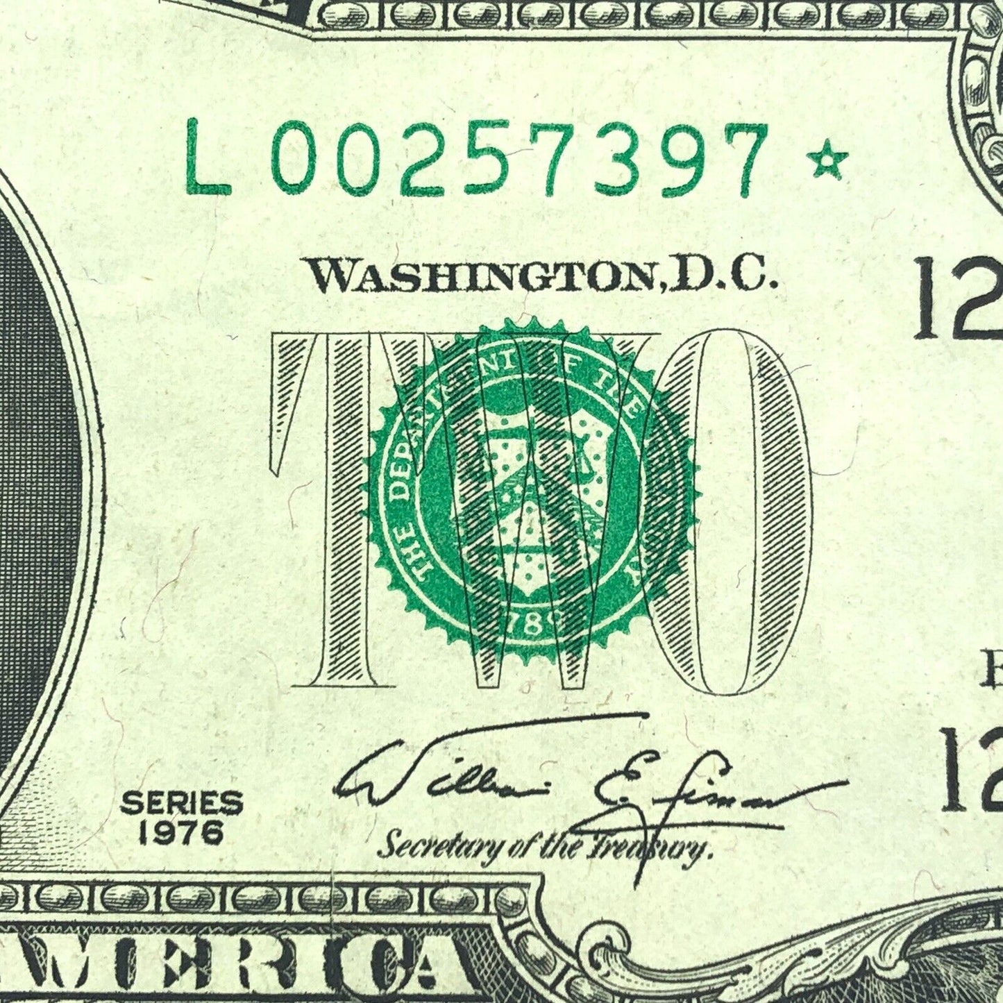1976 Series $2 Federal Reserve San Francisco Star Note FR F-1935L* Tellers Mark