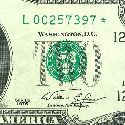 1976 Series $2 Federal Reserve San Francisco Star Note FR F-1935L* Tellers Mark