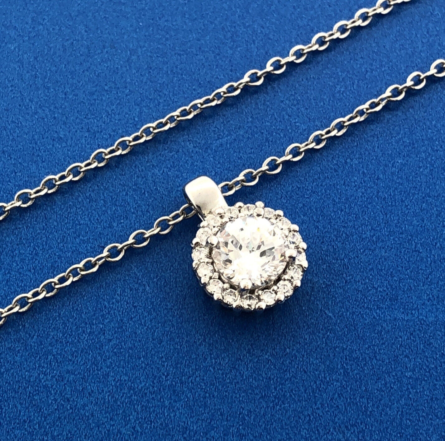 Exquisite 925 Sterling Silver Cubic Zirconia CZ Solitaire Halo Eternity Necklace