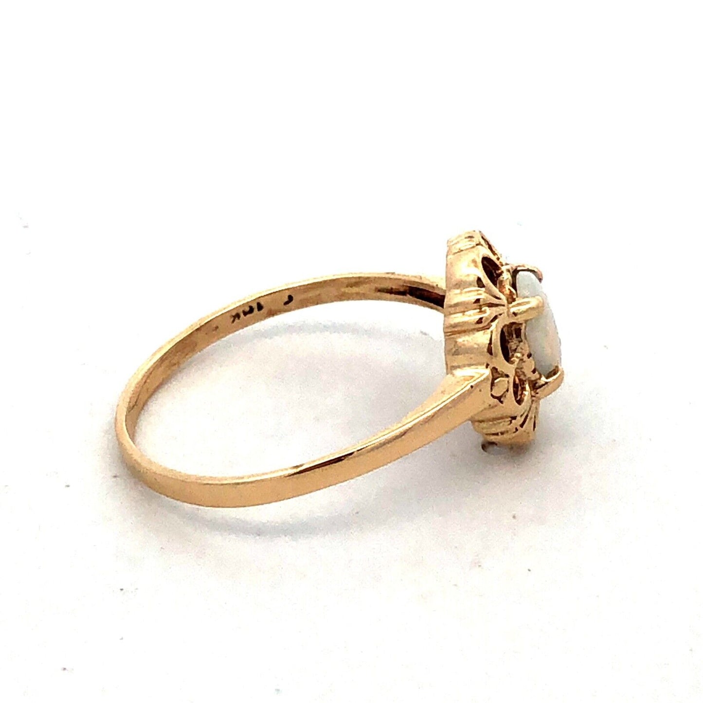 Estate 10K Yellow Gold Oval White Opal October Birthstone Anniversary Ring