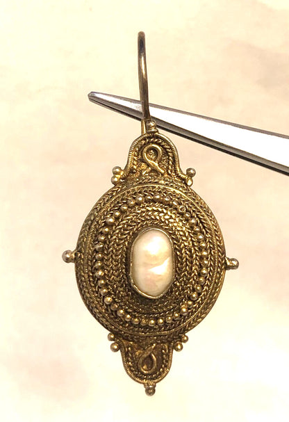 Designer 925 Sterling Silver Vermeil Braided & Beaded Oval Hook Earrings