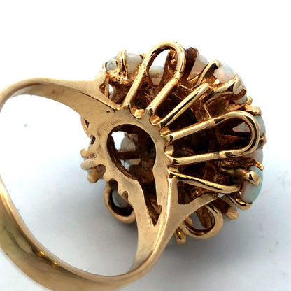 Vintage Designer 14K Yellow Gold Opal Cluster Statement Cocktail Ring