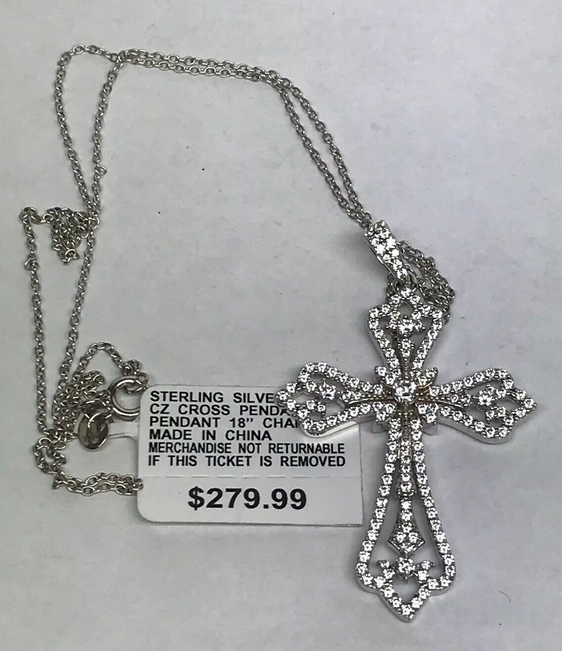 Jacmel Mauitius JCM Sterling Silver 925 Cubic Zirconia Statement Cross Necklace