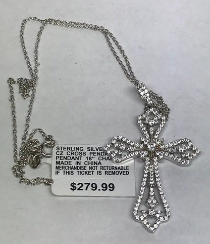 Jacmel Mauitius JCM Sterling Silver 925 Cubic Zirconia Statement Cross Necklace