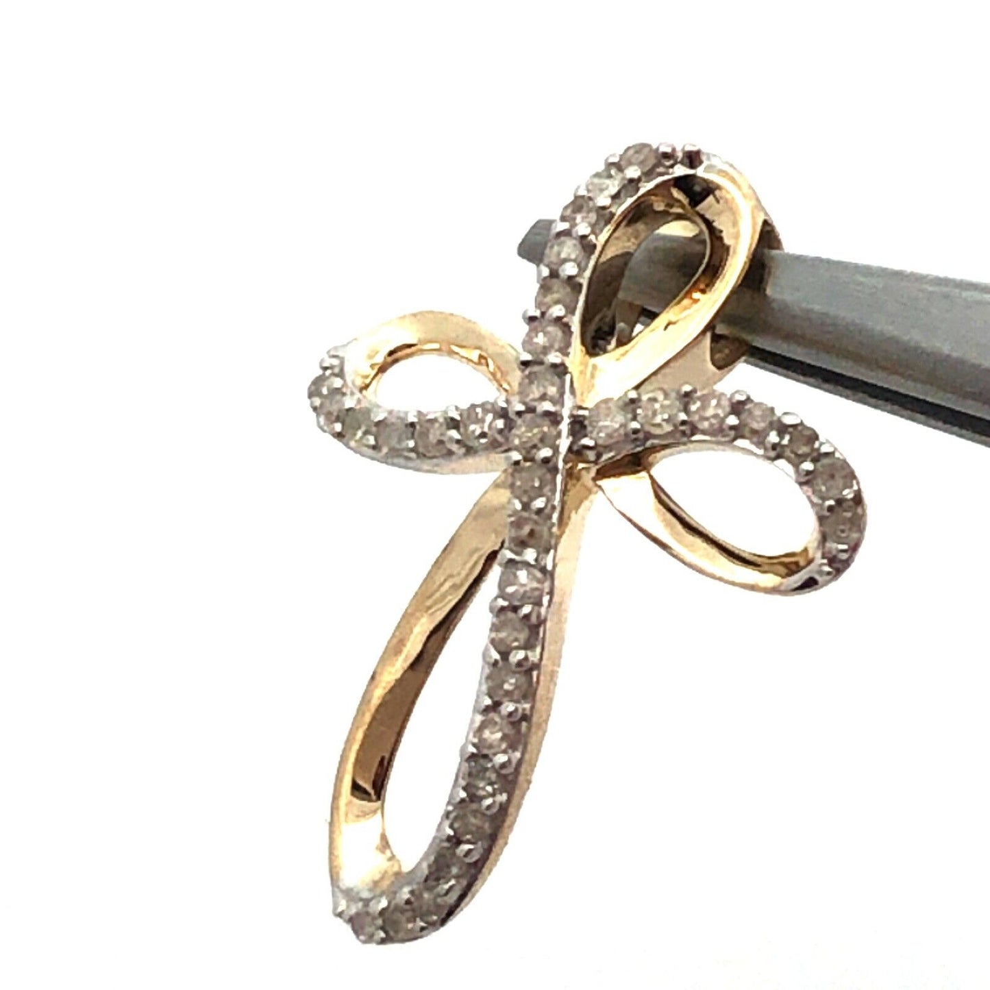 Designer 10K Yellow Gold Diamond Modernist Infinity Cross Communion Pendant