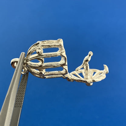 Stunning Sterling Silver 925 Openwork Birdcage Hinged Dangle Pendant