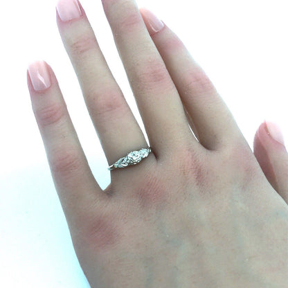 Art Deco 14K White Gold Diamond Solitaire Sweetheart Scroll Engagement Ring