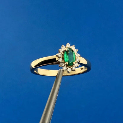 ANGARA 14K Yellow Gold Oval Emerald Diamond Halo Princess Diana Inspired Ring