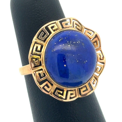Designer 14K Yellow Gold Lapis Lazuli Cabochon Statement Cocktail Ring
