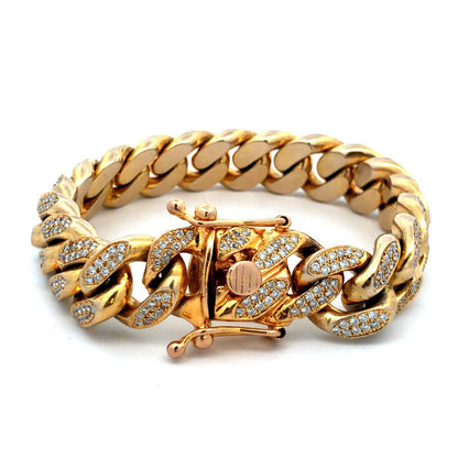 Solid 10K Yellow Gold Pave Diamond Encrusted Miami Cuban Link Statement Bracelet