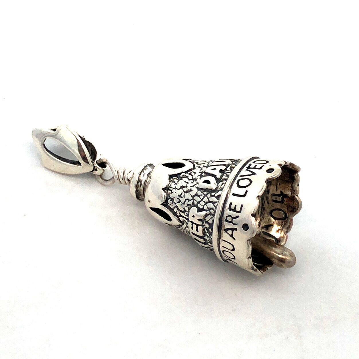 Designer JJ 04 925 Sterling Silver Daughter You are Loved Bell Pendant