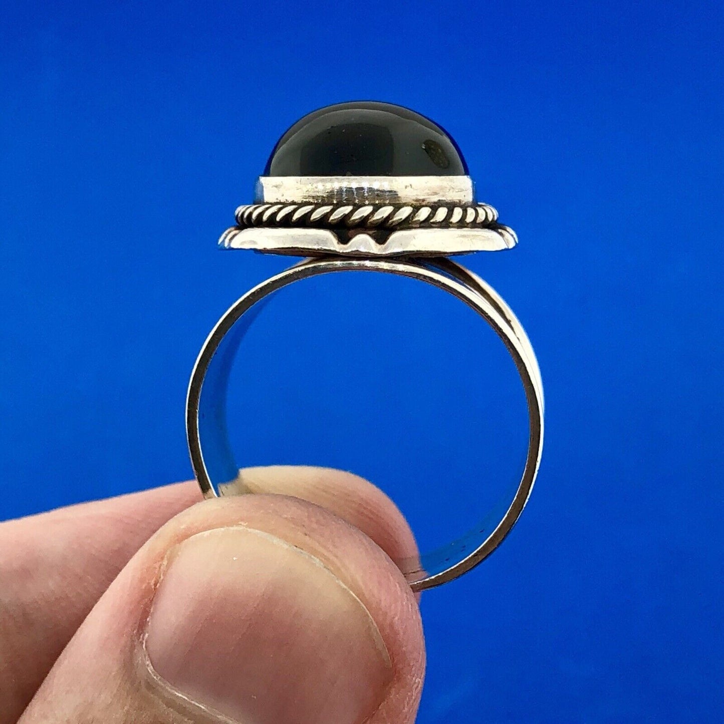 Designer Sterling Silver 925 Black Onyx Concho Style Wide Cigar Band Dome Ring