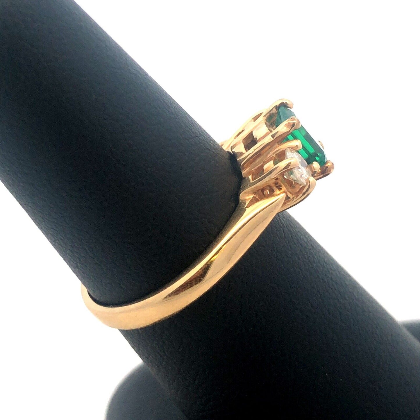 Designer 14K Yellow Gold Emerald Cut Green Tourmaline Diamond Ring