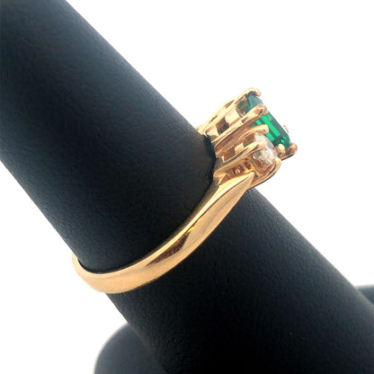 Designer 14K Yellow Gold Emerald Cut Green Tourmaline Diamond Ring