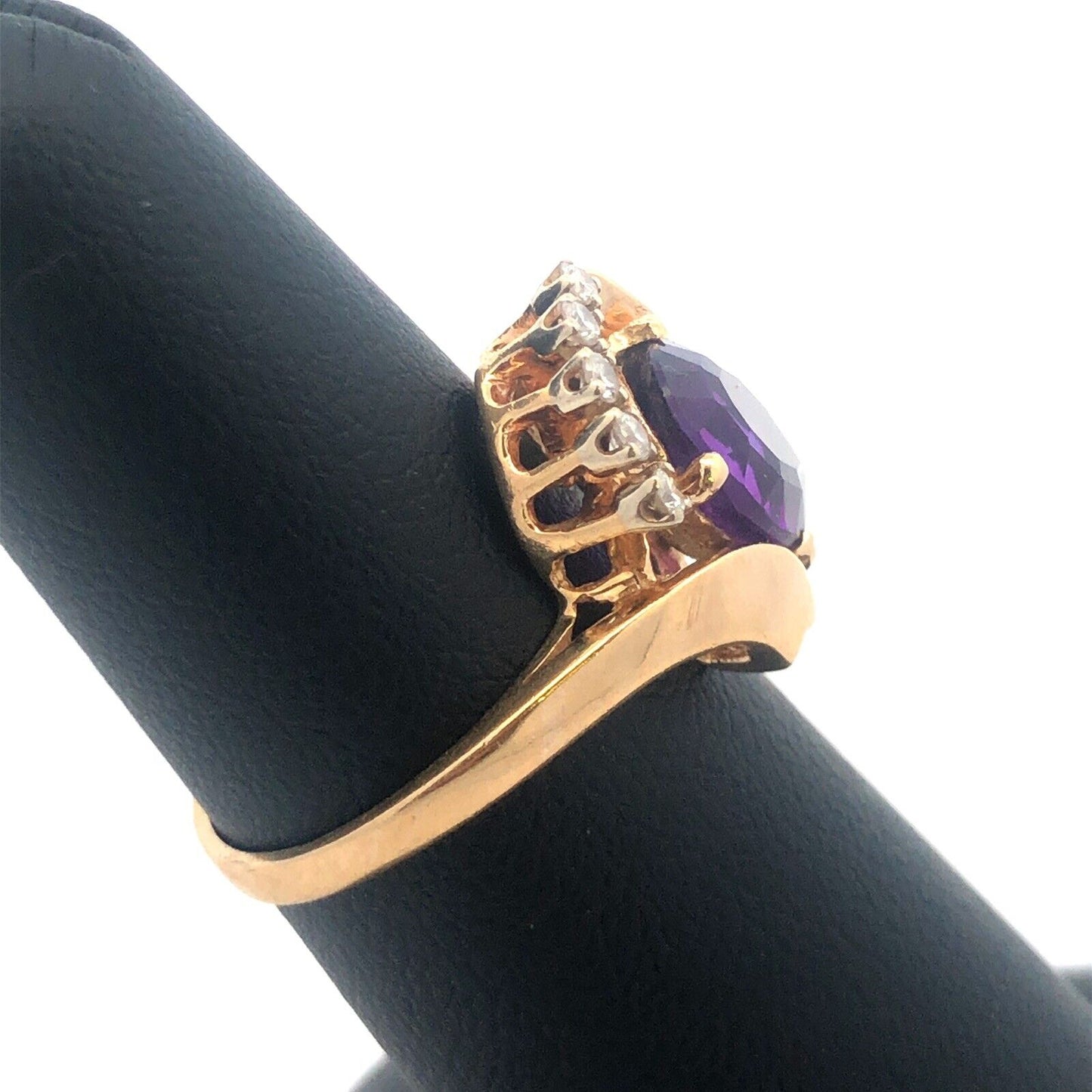 DACG 14k Yellow Gold Oval Cut Amethyst Diamond Crown Bypass Ring Size 6.5