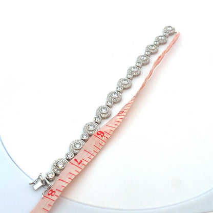 Designer R 925 Sterling Silver Round Cubic Zirconia CZ Retro Tennis Bracelet