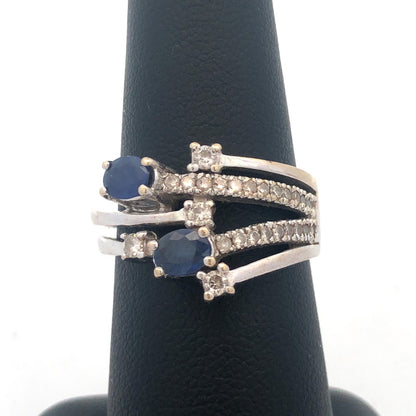 One-of-a-kind 14k White Gold Diamond and Sapphire Statement Ring