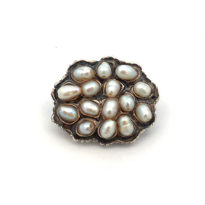 Vintage Designer Josee Desjardins 925 Sterling Silver Pearl Cluster Oval Pendant