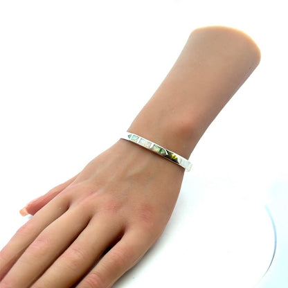 Designer MF 925 Sterling Silver Opal Inlay Open Oval Cuff Bangle Bracelet