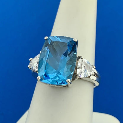 Sterling Silver 925 Blue Topaz Cubic Zirconia Accent Statement Ring
