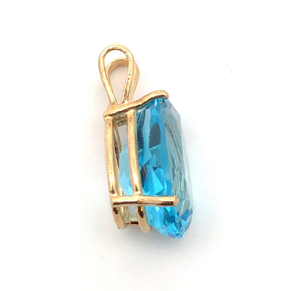 Designer 14K Yellow Gold Pear Shaped Blue Topaz Statement Drop Pendant