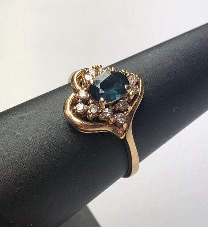 Designer 14K Yellow Gold Diamond Sapphire September Anniversary Cocktail Ring