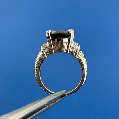 Judith Ripka 925 Sterling Silver Oval Smoky Quartz Cubic Zirconia Accented Ring