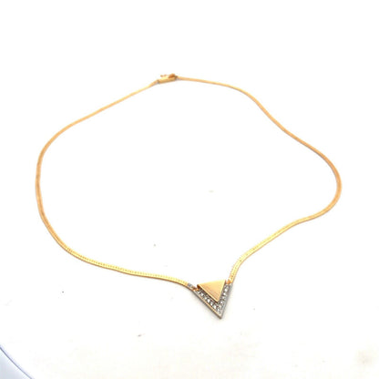 Estate 14K Yellow Diamond Retro Modernist Triangle Pendant Necklace