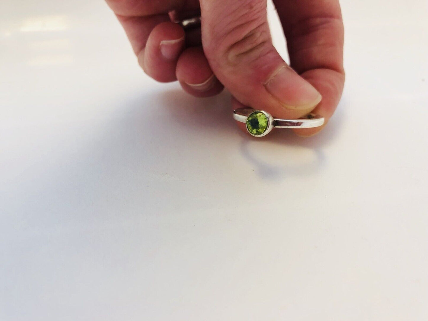 Designer Sterling Silver 925 Round Peridot Station Stackable Band Ring