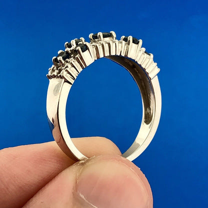 Designer Samuel Aaron THL 10K White Gold Sapphire Diamond Three Row Band Ring