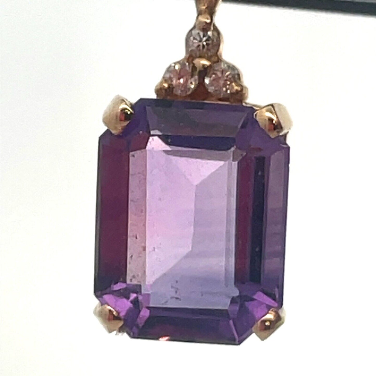 Vintage Designer 14K Yellow Gold Emerald Cut Amethyst Diamond Accent Pendant