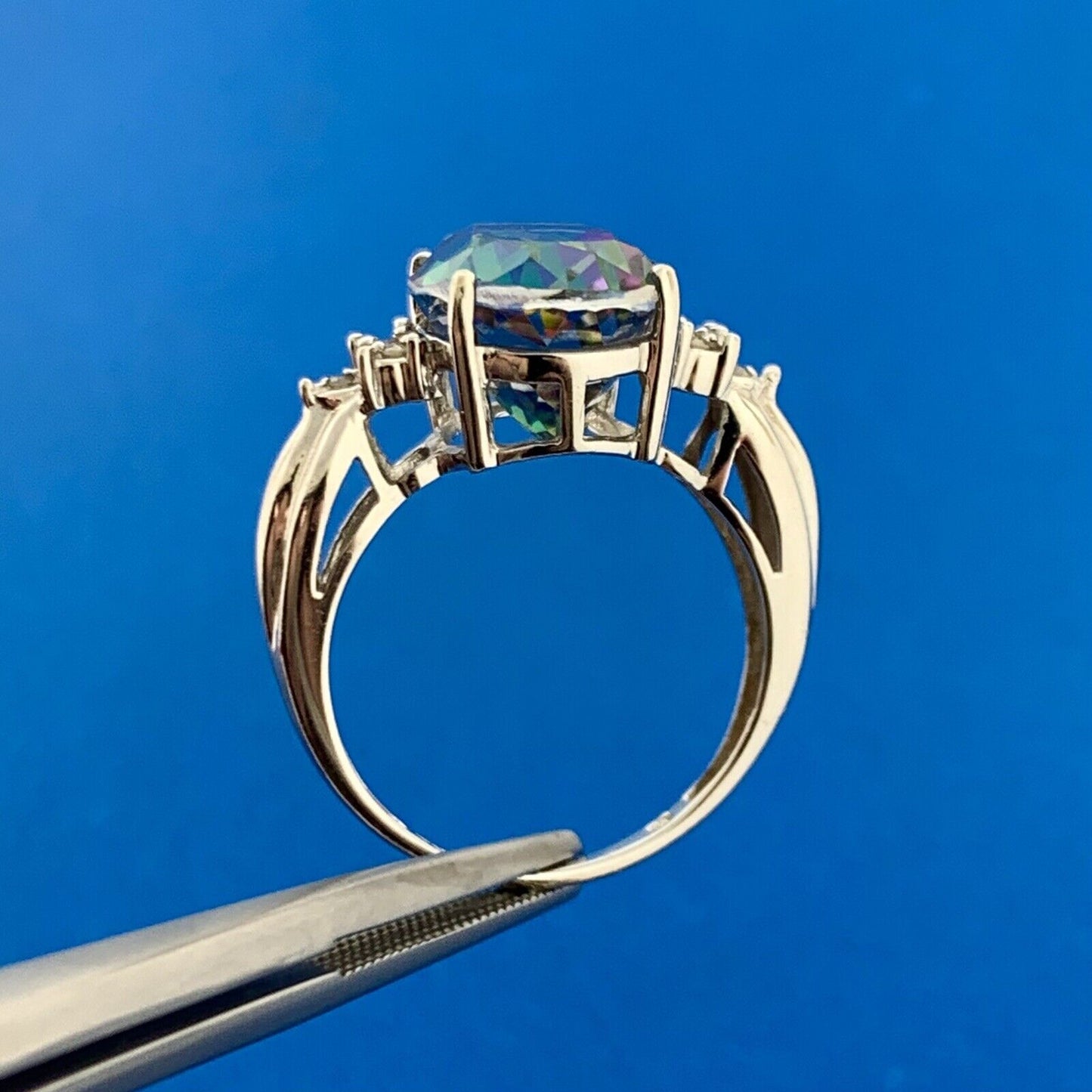 Samuel Aaron THL 14K White Gold Oval Mystic Topaz Diamond Accented Ring