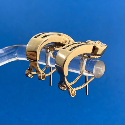 14K Yellow Gold Sapphire Diamond Omega Back Stud Earrings