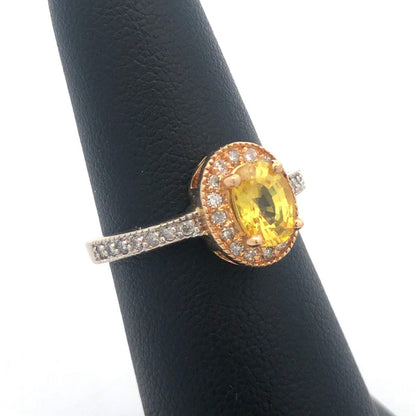 Designer 14K Yellow and White Gold Oval Citrine Diamond Halo Cocktail Ring